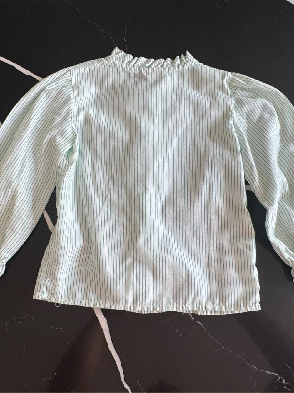 Vintage Good Lad Girls Green and White Striped Ruffle Blouse